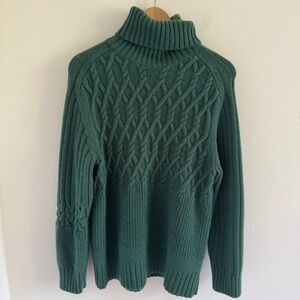 COS Green Cable Knit Turtleneck Sweater 100% Wool Small